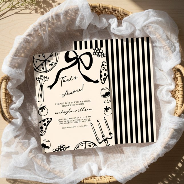 That’s Amore Black hand drawn food Bridal Shower Invitation (Creator Uploaded)