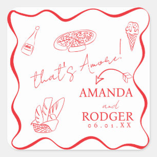 That’s Amore Italian Doodles Wedding  Napkin Square Sticker
