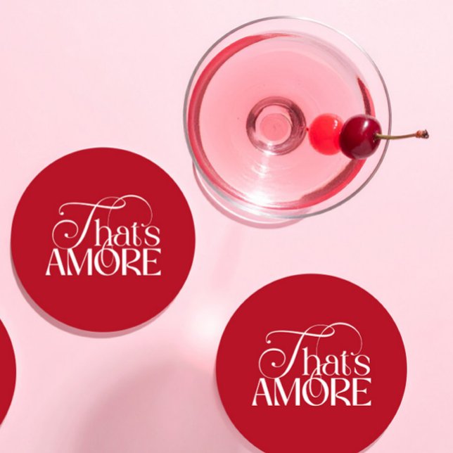 That’s Amore Red script Bridal Shower Round Paper Coaster (Creator Uploaded)