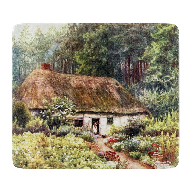 Thatched Cottage Glass Cutting Board, Small Board (Front)