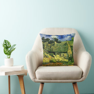 Thatched Cottages, Cordeville by Vincent van Gogh Throw Pillow