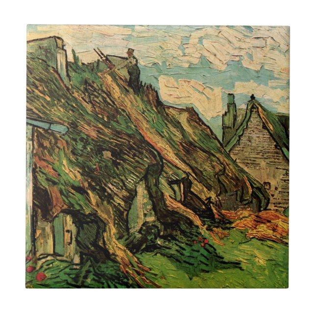 Thatched Sandstone Cottages by Vincent van Gogh Tile (Front)