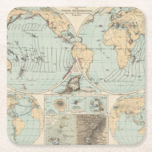 Thatigkeit des Erdinnern Atlas Map Square Paper Coaster