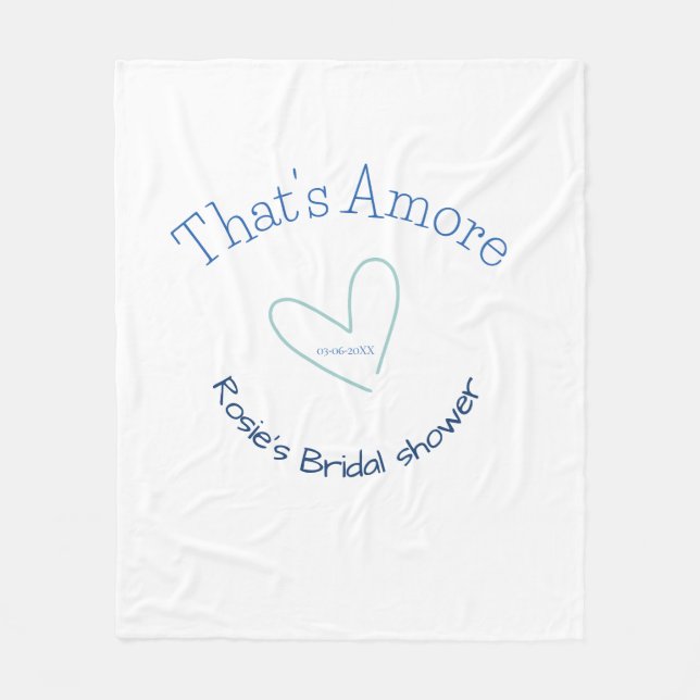 THATS AMORE BRIDAL SHOWER BLUE HEART NAME DATE SIM FLEECE BLANKET (Front)