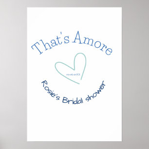 THATS AMORE BRIDAL SHOWER BLUE HEART NAME DATE SIM POSTER