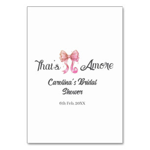 that's amore bridal shower pink retro bow boho nam table number