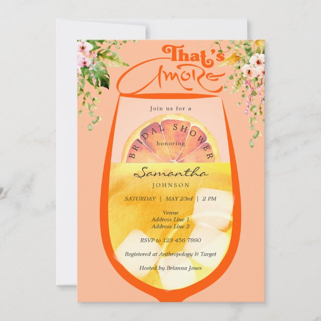 That's Amore Chic Peach Fuzz Aperol Bridal Shower Invitation (Front)