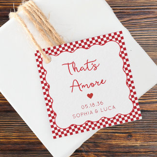 "That's Amore" Chic Red Chequered Italian Wedding Favour Tags