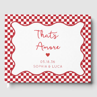 "That's Amore" Chic Red Chequered Italian Wedding Guest Book