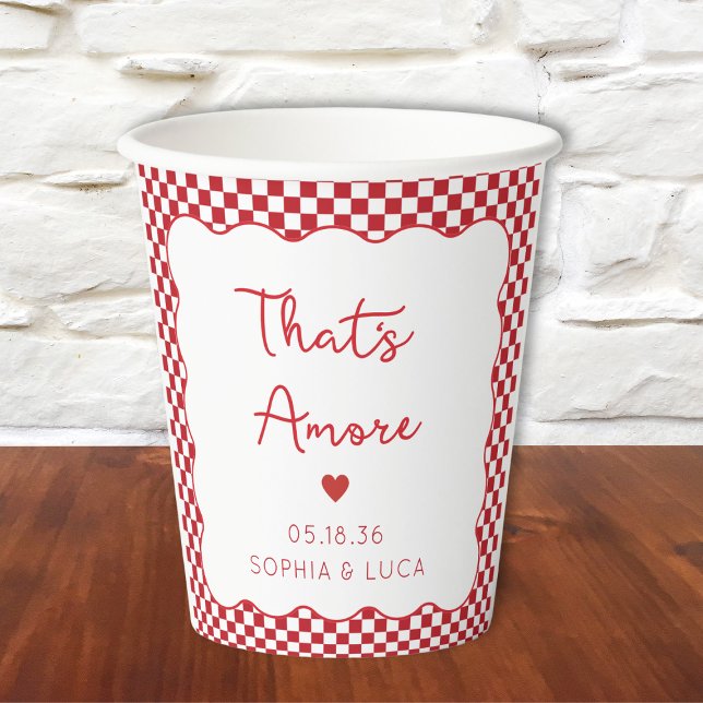 "That's Amore" Chic Red Chequered Italian Wedding Paper Cups (Creator Uploaded)