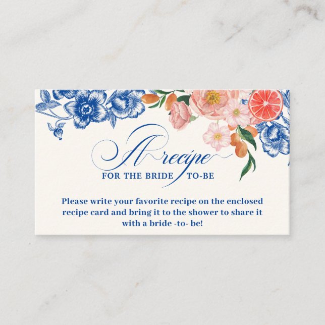 Thats Amore floral Bridal Shower Share A Recipe  Enclosure Card (Front)