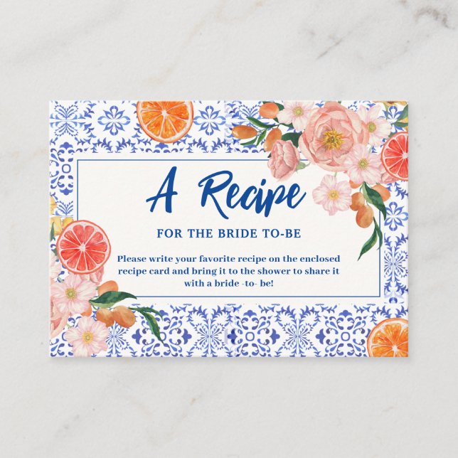 Thats Amore floral Bridal Shower Share A Recipe  Enclosure Card (Front)
