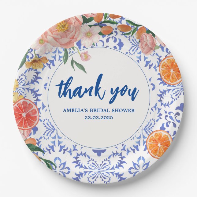 Thats Amore floral summer Bridal Shower  Paper Plate (Front)