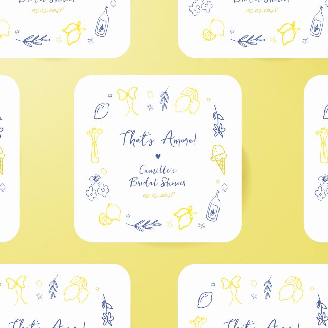 Thats Amore Hand Drawn Italian Lemon Bridal Shower Square Sticker (Creator Uploaded)