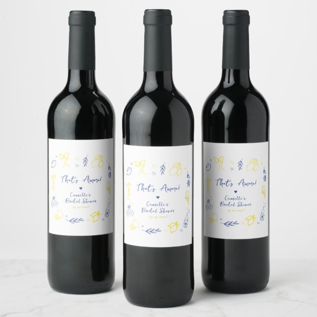 Thats Amore Hand Drawn Italian Lemon Bridal Shower Wine Label (Bottles)