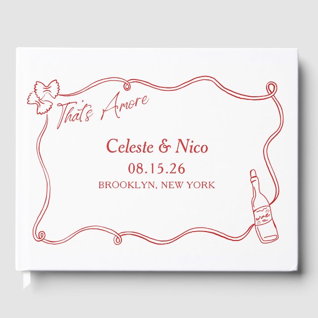 That's Amore Hand-Drawn Italy Custom Red Wedding Guest Book (Front)