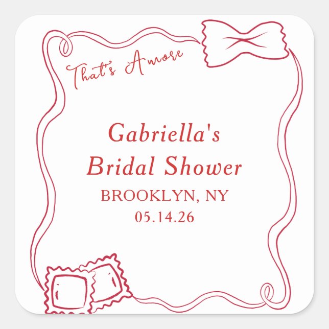 That's Amore Hand Drawn Pasta Italy Bridal Shower Square Sticker (Front)