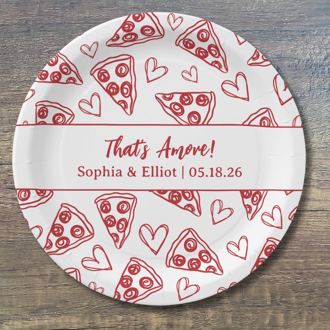 That's Amore Hand Drawn Pizza Party Chic Wedding Paper Plate (Creator Uploaded)