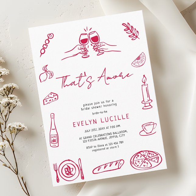 That's Amore Hand Drawn Quirky Retro Bridal Shower Invitation (Creator Uploaded)