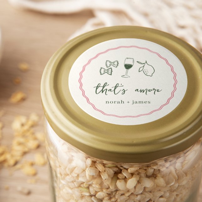 "That's Amore" Handwritten Bridal Shower Classic Round Sticker (Creator Uploaded)