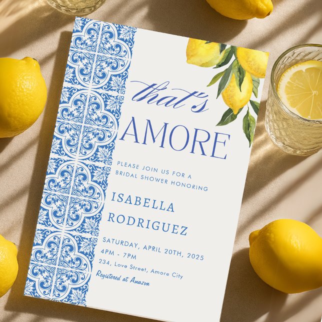 That's Amore Italian Blue Tiles Bridal Shower Invitation (That's Amore Italian Blue Tiles Bridal Shower Invitation)