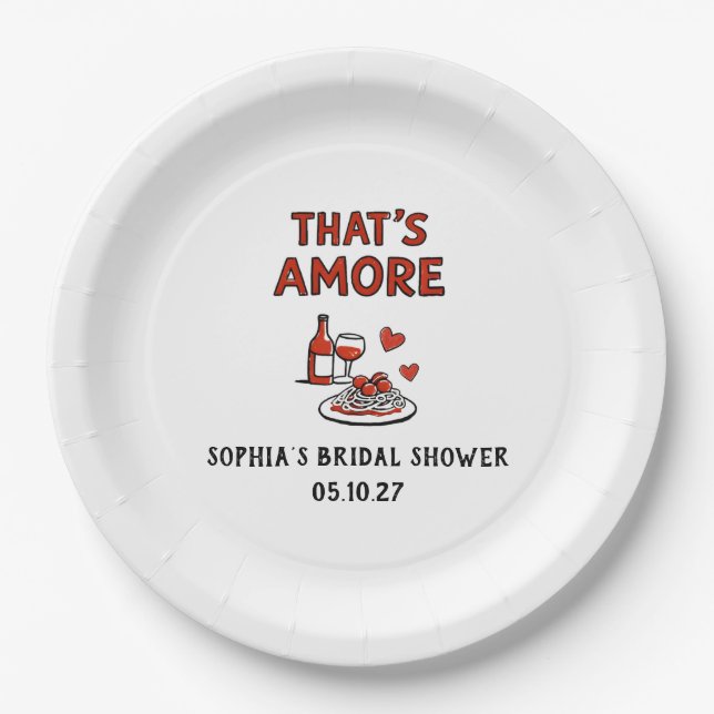 That's Amore Italian Bridal Shower Whimsical Red Paper Plate (Front)