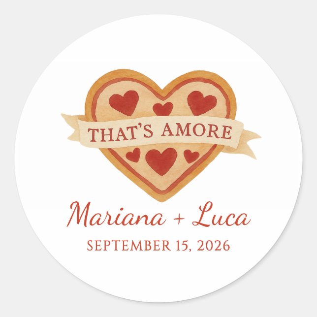 That's Amore Italian Chic Heart Pizza Wedding Classic Round Sticker (Front)