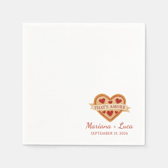 That's Amore Italian Chic Heart Pizza Wedding Napkin (Front)