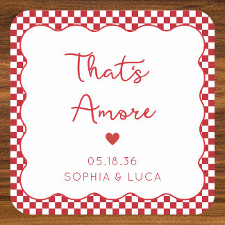 That's Amore Italian Chic Personalized Red Wedding Square Paper Coaster