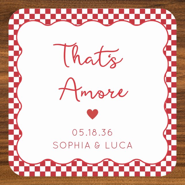 That's Amore Italian Chic Personalized Red Wedding Square Paper Coaster (Creator Uploaded)