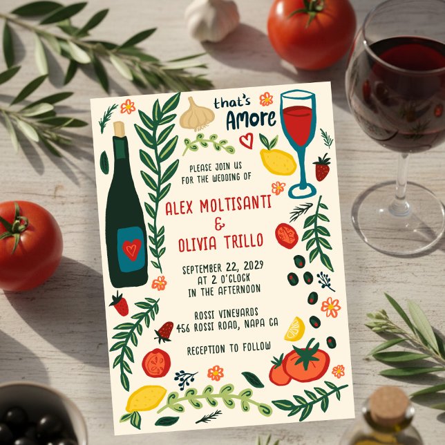 That's Amore Italian Food CUSTOM Wedding Party  Invitation (That's Amore Italian Food CUSTOM Hand-drawn Charming Wedding Party Invitation
)