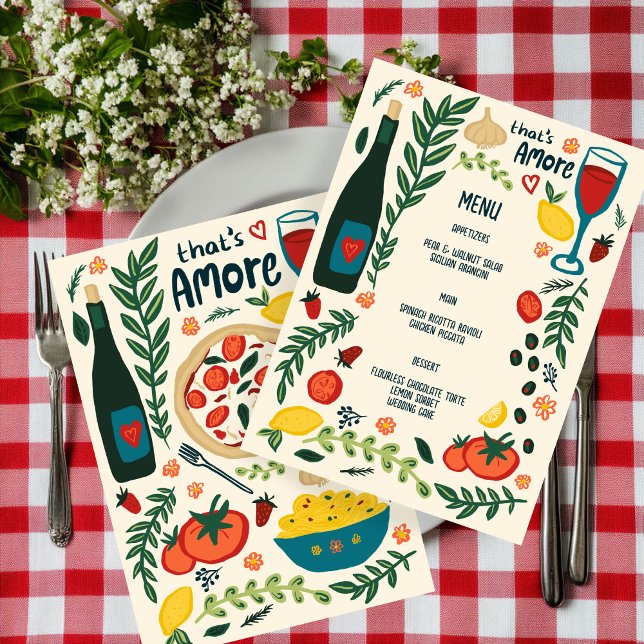 That's Amore Italian Food Love Whimsical CUSTOM Menu (That's Amore Italian Food Love Whimsical CUSTOM Wedding Engagement Shower Menu
)