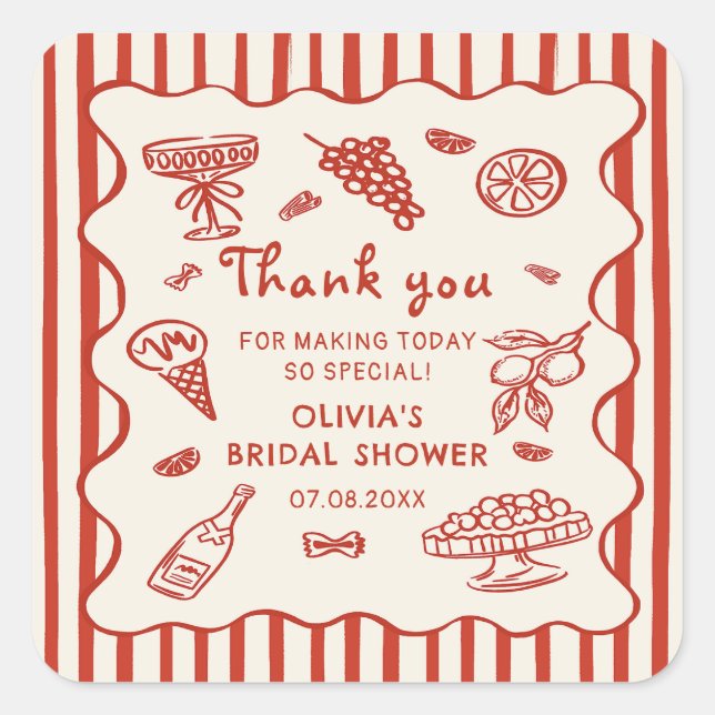 That's Amore Italian Hand Drawn Bridal Shower Square Sticker (Front)