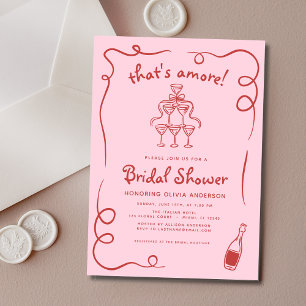 That's Amore Italian Hand Drawn Pink Bridal Shower Invitation