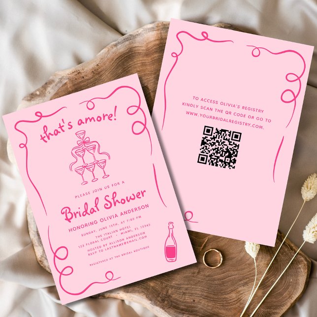 That's Amore Italian Hand Drawn Pink Bridal Shower Invitation (Creator Uploaded)