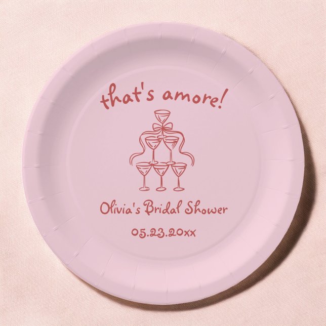 That's Amore Italian Hand Drawn Pink Bridal Shower Paper Plate (Creator Uploaded)