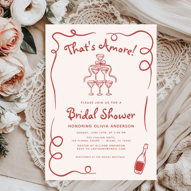That's Amore Italian Hand Drawn Red Bridal Shower Invitation (Creator Uploaded)