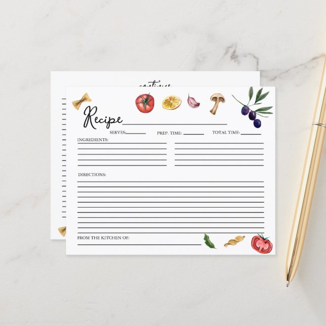 That's Amore Italian inspired Recipe Card (Front/Back In Situ)
