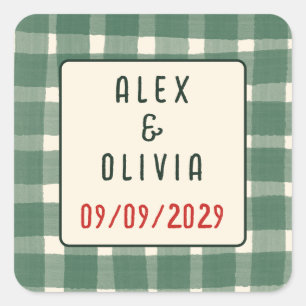 That's Amore Italian Plaid CUSTOM Wedding  Square Sticker