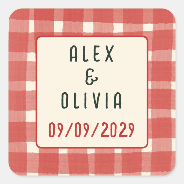 That's Amore Italian Plaid CUSTOM Wedding  Square Sticker (Front)