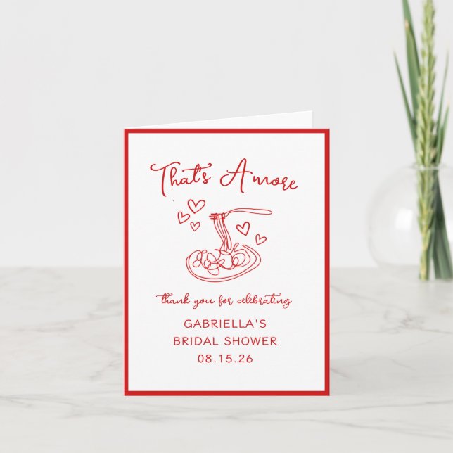 That's Amore Italian Red Bridal Shower Thank You Card (Front)