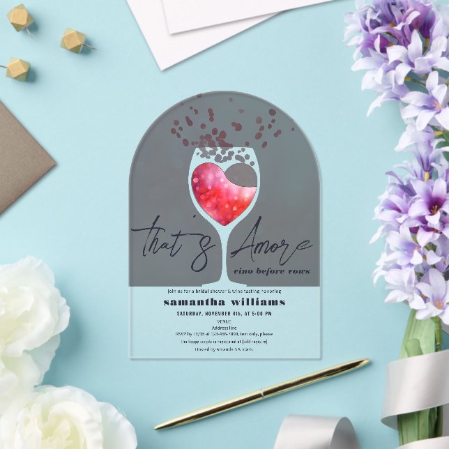 Thats Amore Italian Vino Before Vows Bridal Shower Acrylic Invitations (Insitu (Wedding))