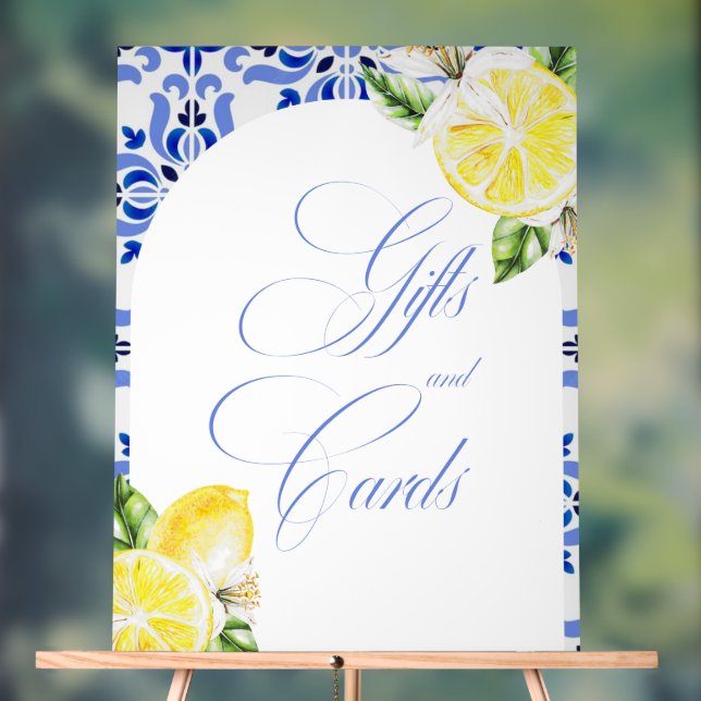 That's Amore Lemon Italian Blue Tile Bridal Shower Acrylic Sign (Neutral)