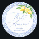 That's Amore Lemon Italian Blue Tile Bridal Shower Classic Round Sticker<br><div class="desc">That's Amore Lemon Italian Blue Tile Bridal Shower Classic Round Sticker</div>