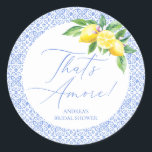 That's Amore Lemon Italian Blue Tile Bridal Shower Classic Round Sticker<br><div class="desc">That's Amore Lemon Italian Blue Tile Bridal Shower Classic Round Sticker</div>