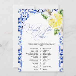 That's Amore Lemon Italian Blue Tile Bridal Shower Invitation
