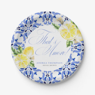 That's Amore Lemon Italian Blue Tile Bridal Shower Paper Plate