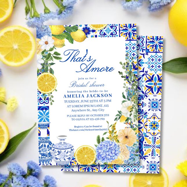 Thats amore mediterranean blue tiles bridal shower invitation (Creator Uploaded)