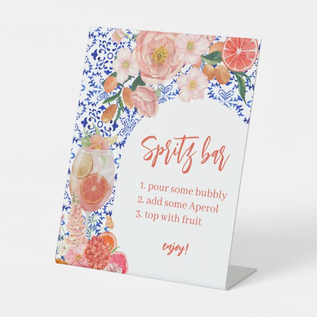 Thats amore mediterranean Spritz Bar Bridal Shower Pedestal Sign (Front)