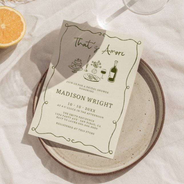 That's Amore Olive Green Hand Drawn Bridal Shower Invitation (Creator Uploaded)